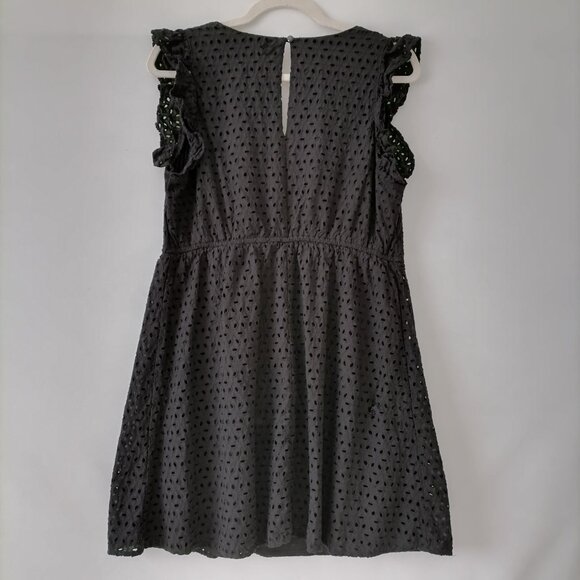 Mi Ami Women's Black V-Neck Flutter Sleeve Eyelet A Line Dress Size Large - Picture 4 of 7